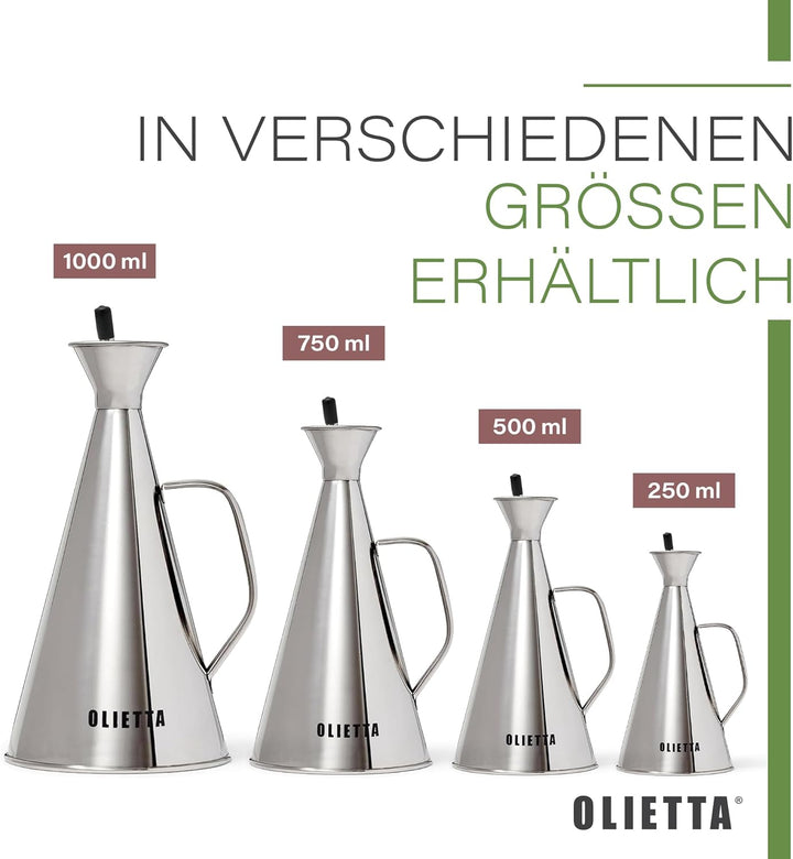 Olietta Tropf- und auslaufsichere Ölflasche aus Edelstahl - 750 ml Ölflasche mit Ausgiesser zum Ausg