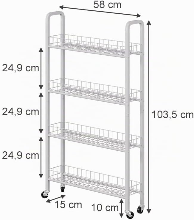 Vicco Rollregal Rolivo, Weiss, 58 x 15 cm mit 4 Fächern, auf Rollen flexibel positionierbar für schm