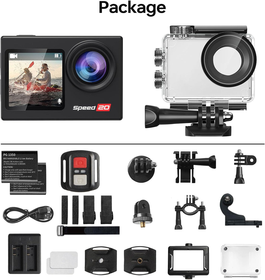 Speed 20 Action Cam 4K60FPS 40MP WiFi Unterwasserkamera 40M Wasserdicht Ultra HD Touchscreen Actionc