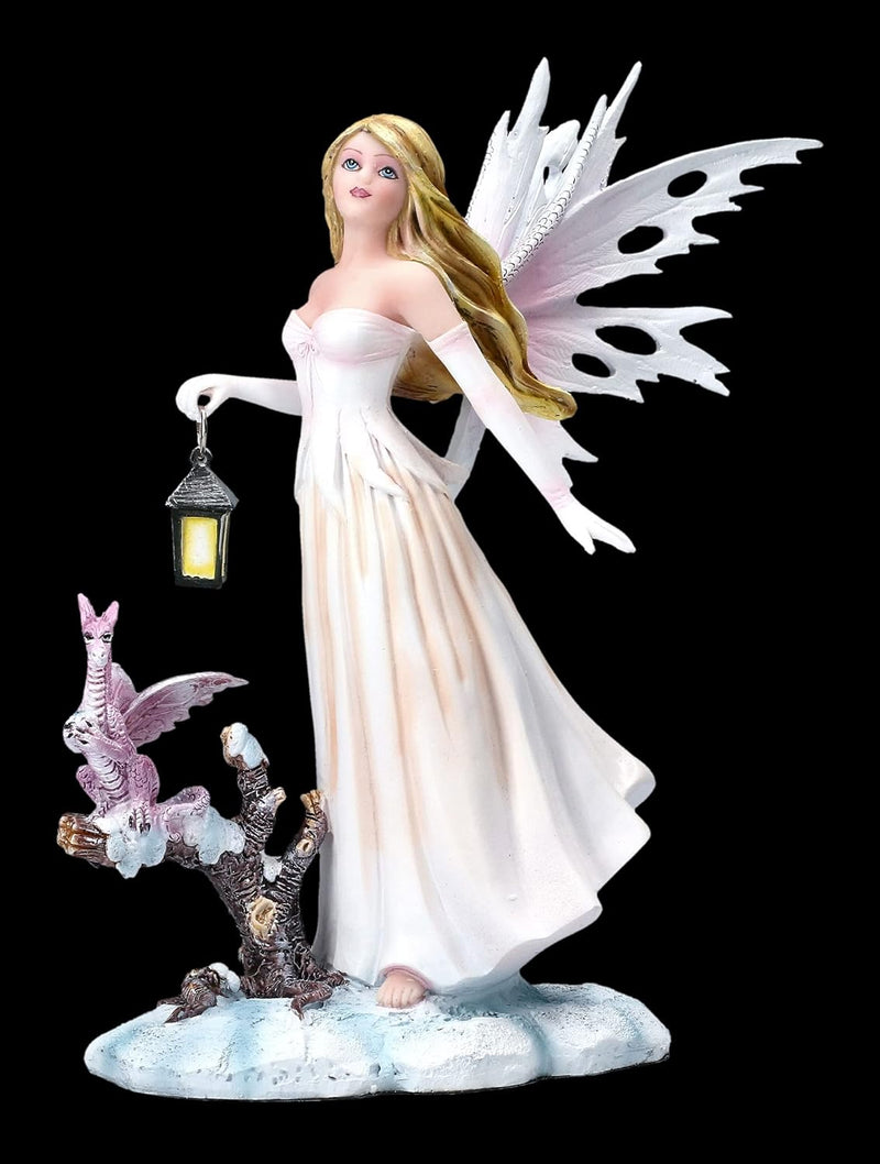 Elfenfigur Winter Solstice mit Drache und Laterne | Fairy Fantasy Statue