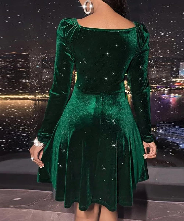 XIVISTO Damen Samtkleid Elegant Abendkleid Langarm Cocktailkleid Rundhals Kleid Bodycon festliches P