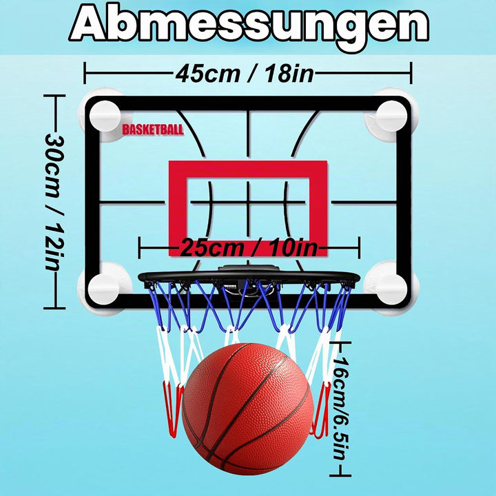 Mini-Basketballkorb für drinnen (45 x 30 cm) mit abklappbarem, federndem Ring, Geräuscharmen Ball, W