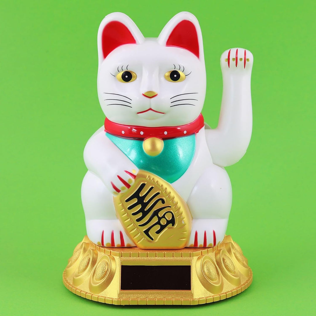 Freak Scene Glückskatze - Maneki-Neko - Winkekatze Solar - runder Sockel - 18 cm - weiss