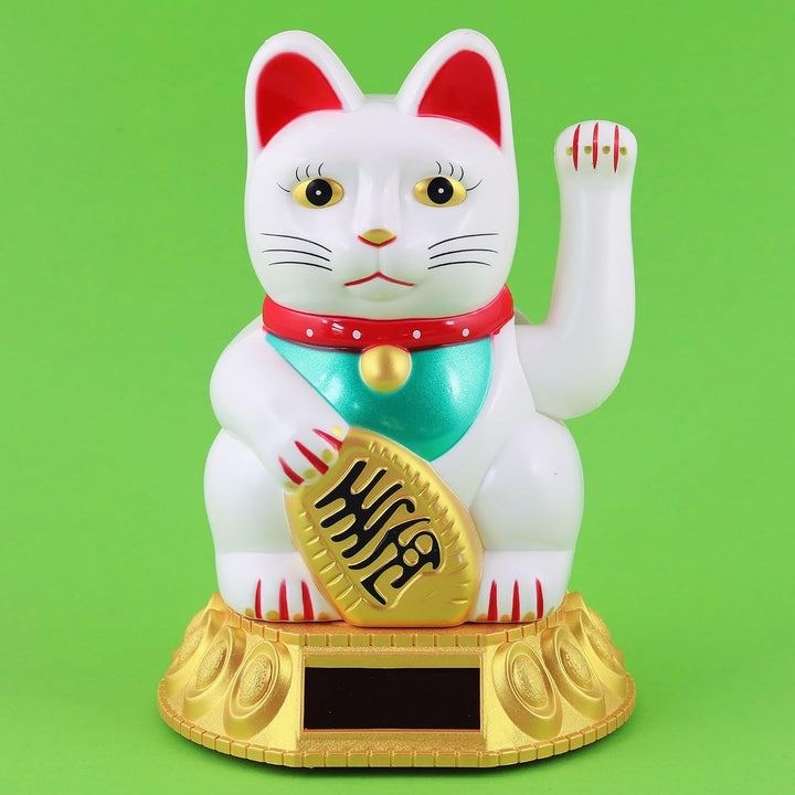 Freak Scene Glückskatze - Maneki-Neko - Winkekatze Solar - runder Sockel - 18 cm - weiss