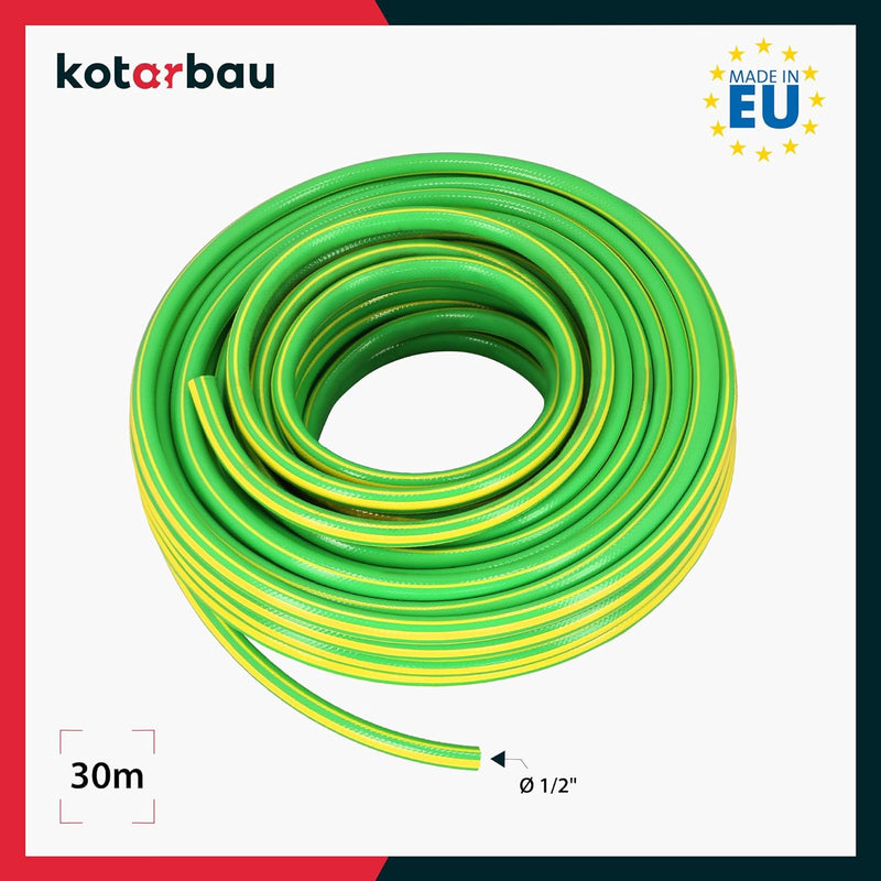 KOTARBAU® Gartenschlauch 1/2" 30m 4-lagig Grün-Gelb Professionell zum Giessen von Pflanzen, 1/2" 30m