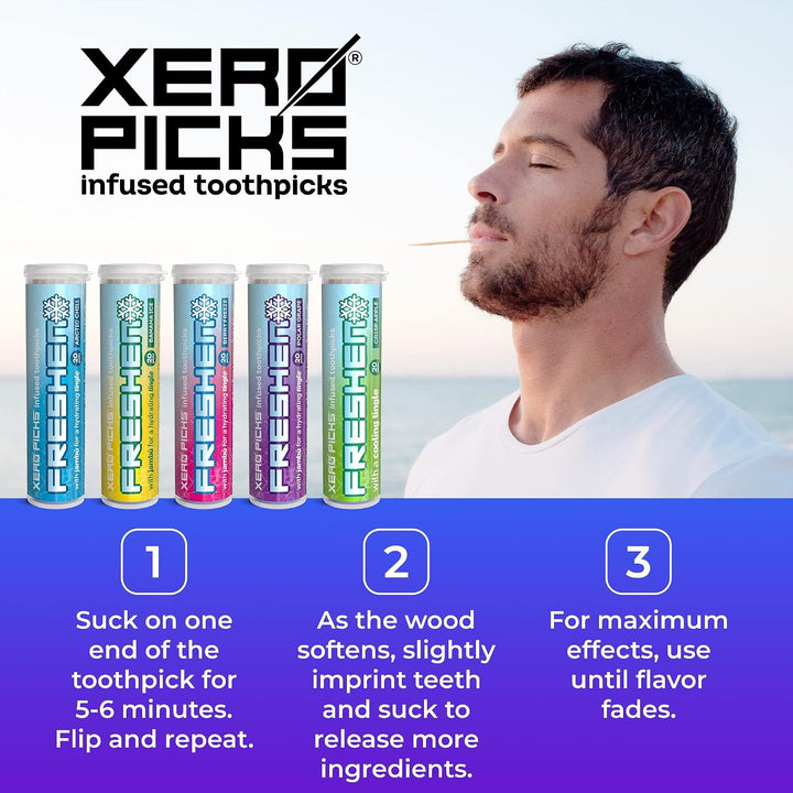 Xero Picks Freshen Zahnstocher mit aromatisiertem Duft, kühlender frischer Atem – 100 Plektren – 5 S
