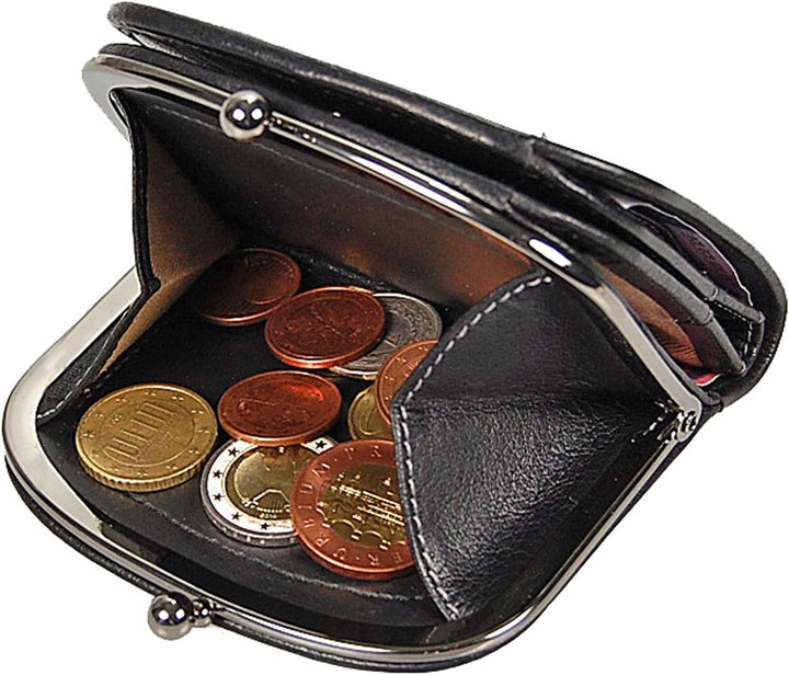Branco Damenbörse Portemonnaie Geldbeutel Bügelbörse Damen Geldbörse Leder GoBago (Schwarz), Schwarz