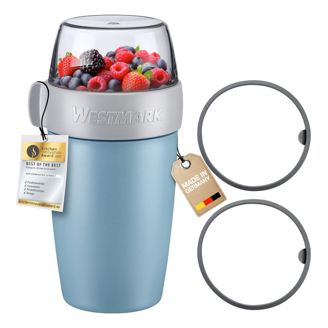 Westmark Müslibecher/Lunchpot Set – 2 auslaufsichere Fächer: 200 ml +500 ml, 2 Ersatzdichtungsringe,