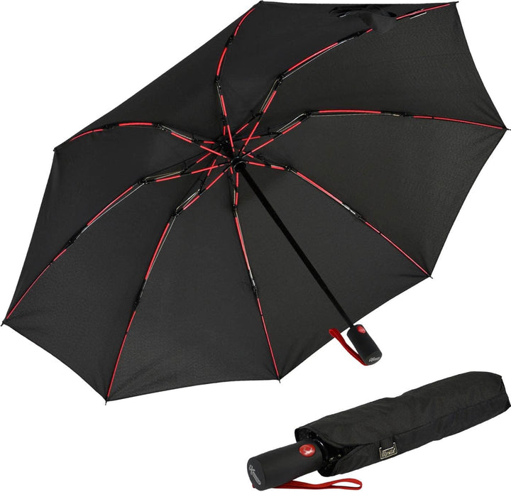 iX-brella Reverse umgekehrt öffnender Fiberglas-Taschenschirm mit farbigen Speichen - schwarz-rot, S