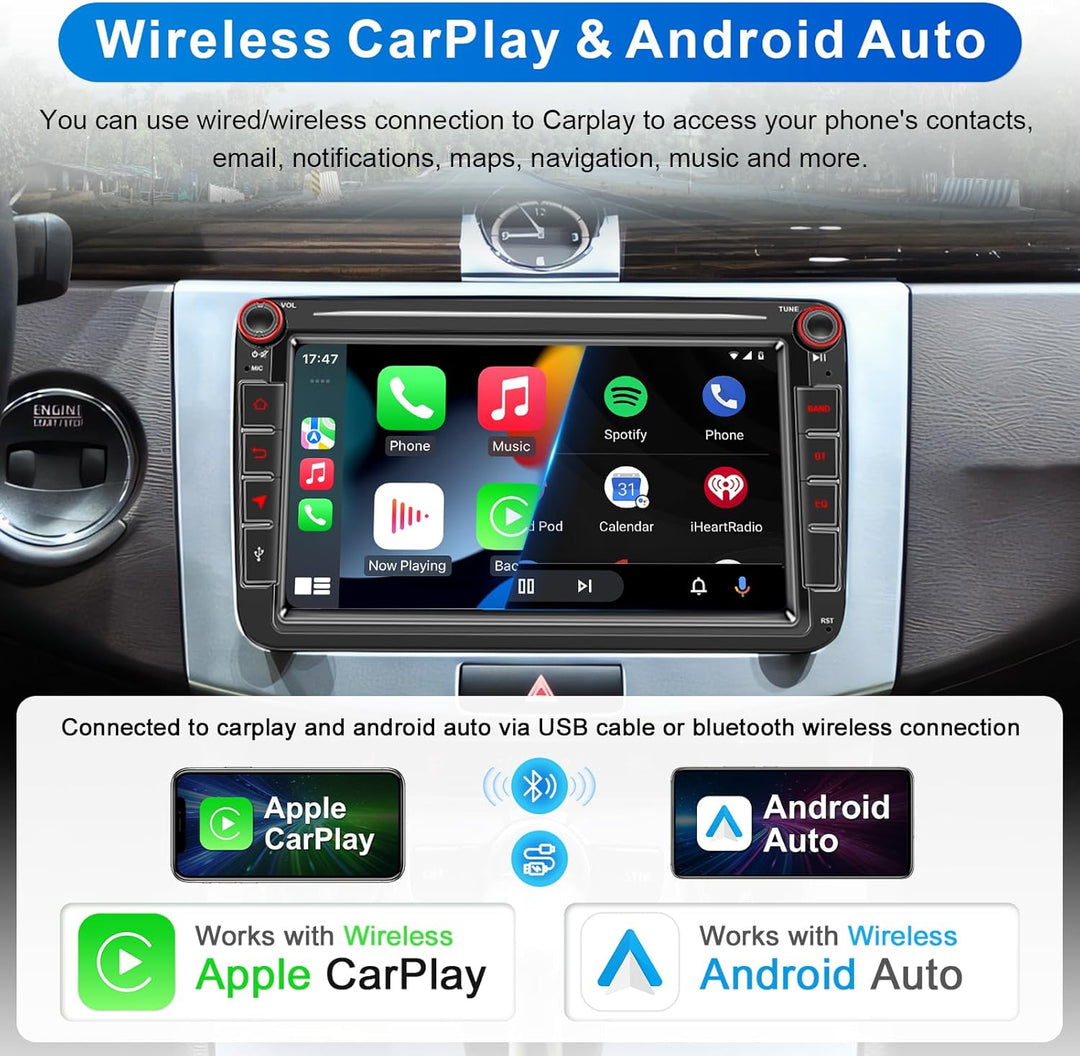 Android Autoradio mit Navi Bildschirm für VW Golf 5 6 Seat Passat Sharan Tiguan, Wireless Android Au