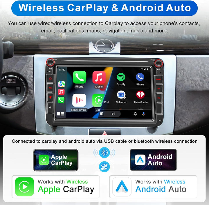 Android Autoradio mit Navi Bildschirm für VW Golf 5 6 Seat Passat Sharan Tiguan, Wireless Android Au