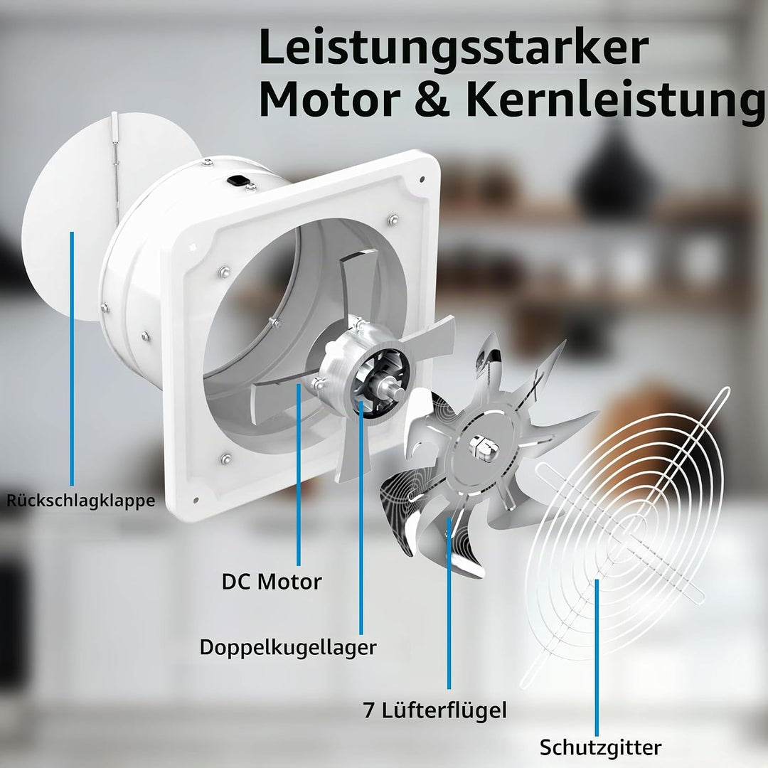 Aygrochy 150mm Regelbar Abluftventilator, DC motor Badlüfter Leiser 527m³/h,Industrielle Wandventila