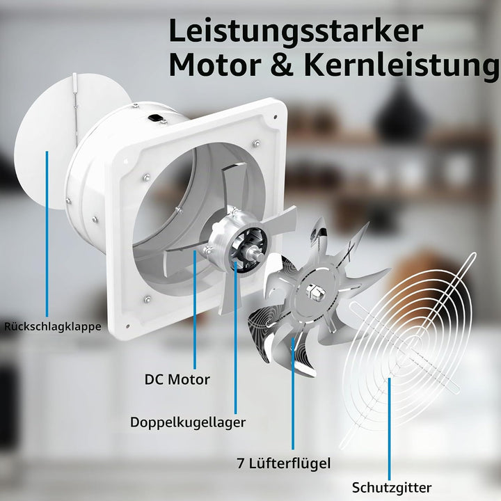 Aygrochy 150mm Regelbar Abluftventilator, DC motor Badlüfter Leiser 527m³/h,Industrielle Wandventila