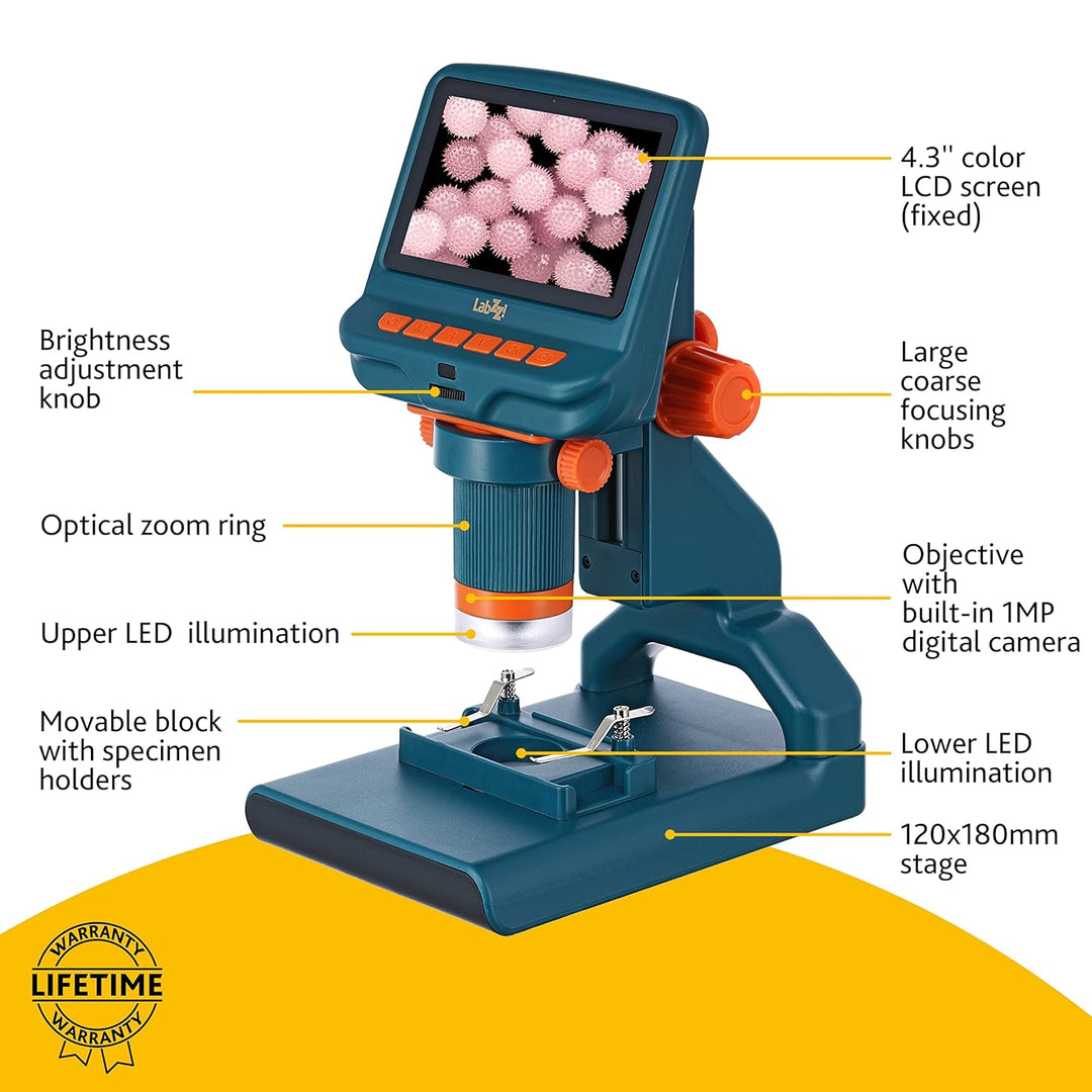 Levenhuk LabZZ DM200 Tragbares Digitalmikroskop Für Kinder Mit LCD-Display, Fernbedienung Und Präpar