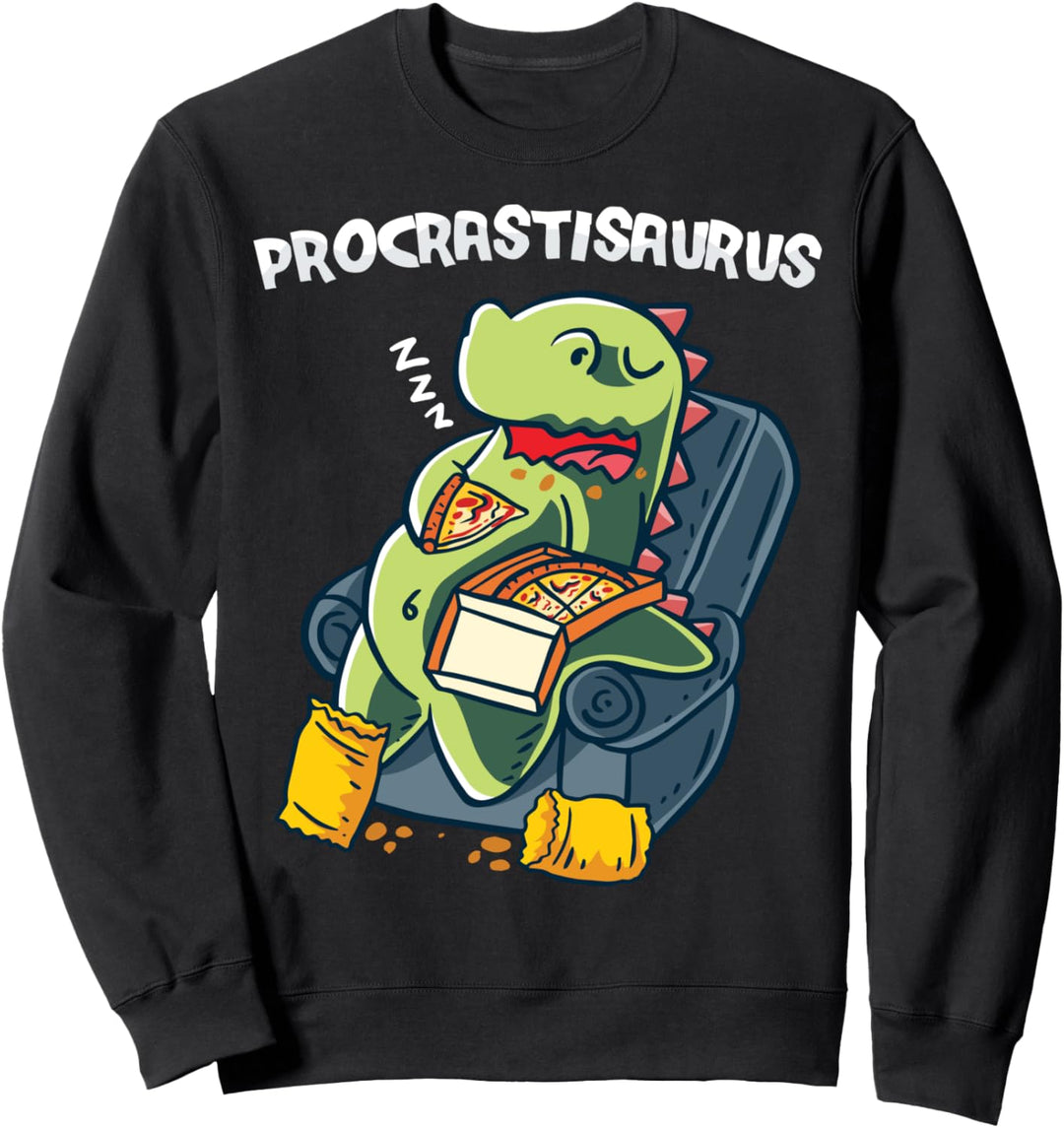 Procrastisaurus T-Rex Pizza Dinosaurier Nerd Geek Faul Dino Sweatshirt