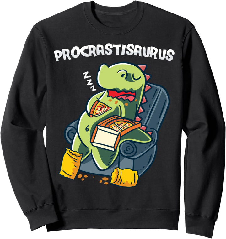 Procrastisaurus T-Rex Pizza Dinosaurier Nerd Geek Faul Dino Sweatshirt