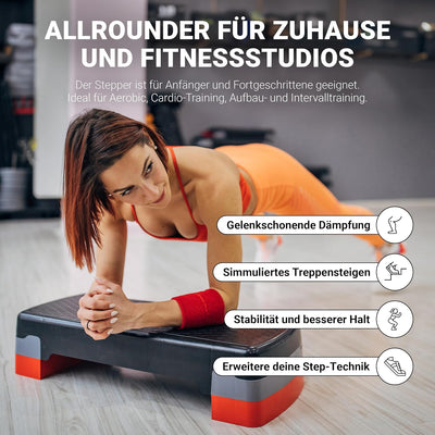 MSPORTS Steppbrett Home inkl. Übungsposter + Workout App GRATIS | 2 - Fach höhenverstellbarer Steppe