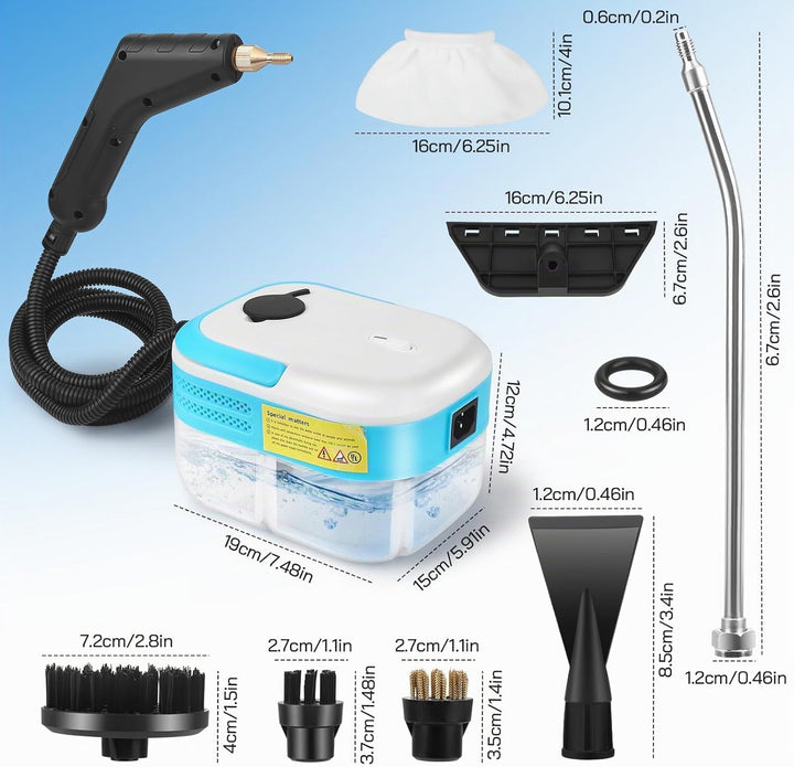 Handdampfreiniger 7-in-1, 1500W | 1,2L Wassertank für Küche &amp; Bad | Hochdruck-Dampfgarer (3BAR) gege