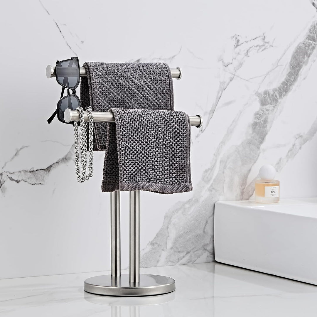 Hand Tower Holder Stand, Bodenstehende T-förmige Doppelschicht Handtuch SUS304 Edelstahl Badezimmer