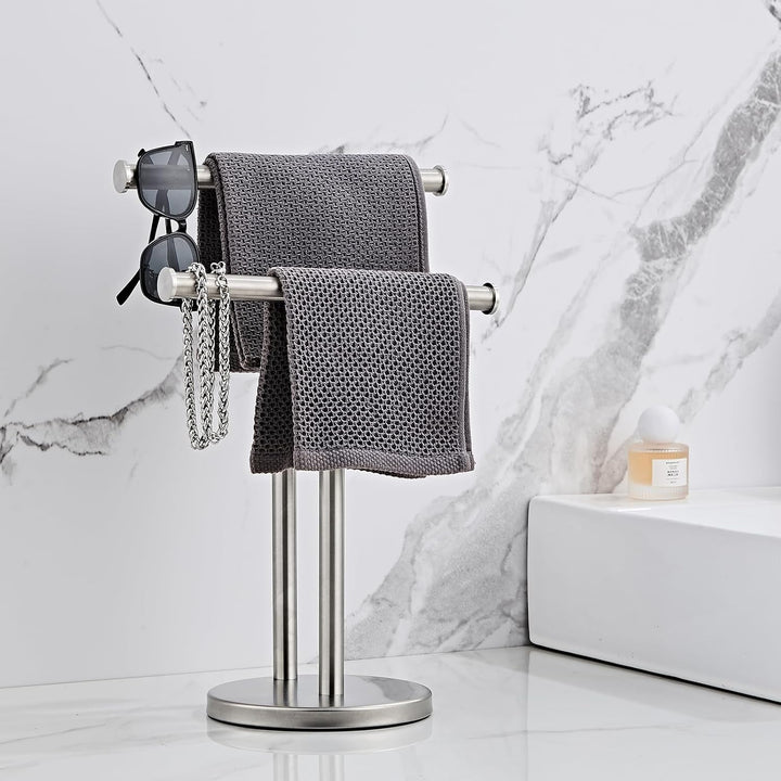 Hand Tower Holder Stand, Bodenstehende T-förmige Doppelschicht Handtuch SUS304 Edelstahl Badezimmer