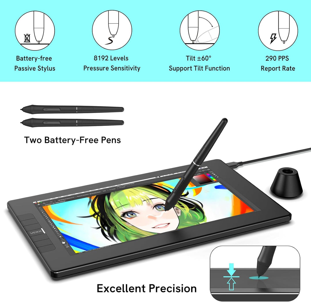 Grafiktablett mit Display • VEIKK VK1200 1,6 Zoll Zeichentablett mit Display • 6 Shortcut-Tasten und