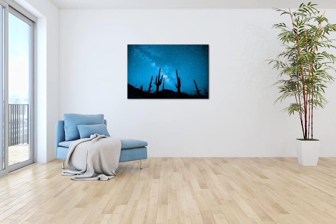 atemberaubender Sternenhimmel in der Wüste Format 80x60 Effekt: Monocrome Blau als Leinwandbild, Mot