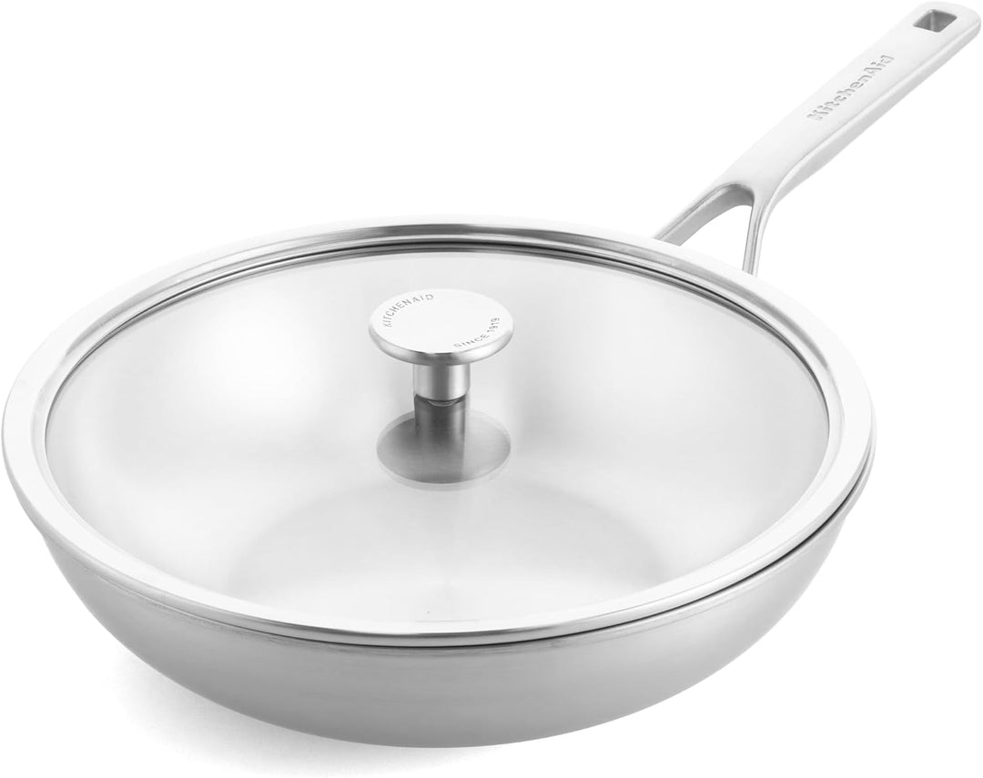 KitchenAid MultiPly 3PLY Stainless Steel PFAS-freier Wok mit Glasdeckel, 28 cm/3,57 L, Dreifach, Mul