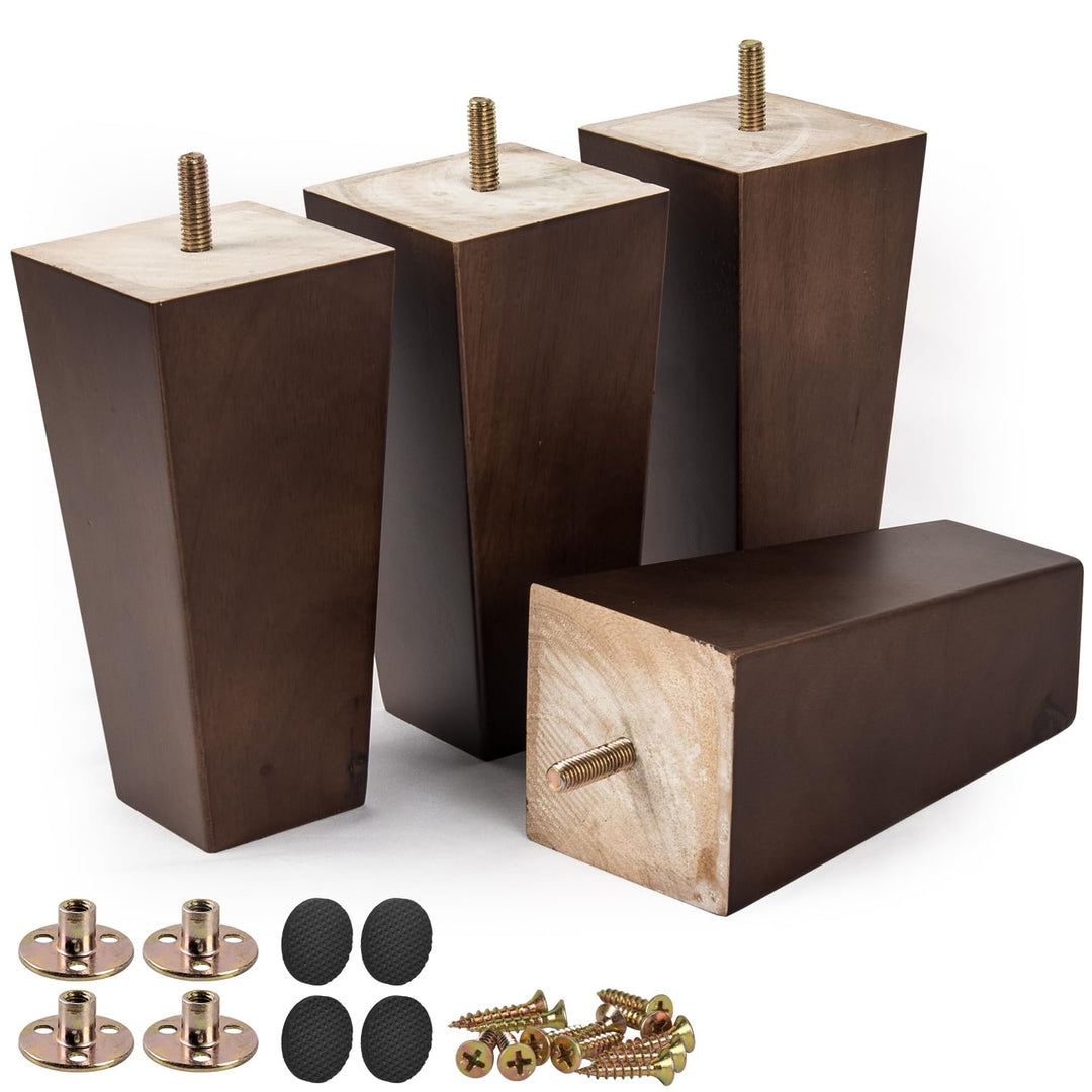 25cm Holz Möbelfüsse, Btowin 4 Stück Walnuss Massivholz Pyramide Tischbeine Möbelbeine mit vorgebohr