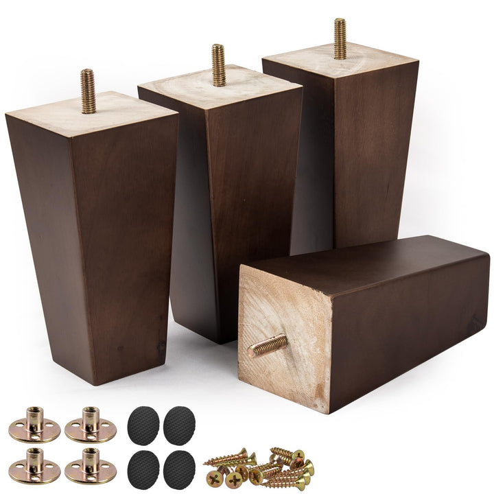 25cm Holz Möbelfüsse, Btowin 4 Stück Walnuss Massivholz Pyramide Tischbeine Möbelbeine mit vorgebohr