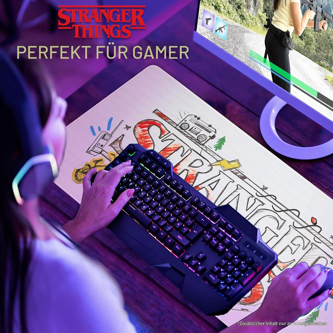 Stranger Things Schreibtischunterlage XXL - Mauspad Gaming Schreibtisch Zubehör 800x360mm - Anti-Rut