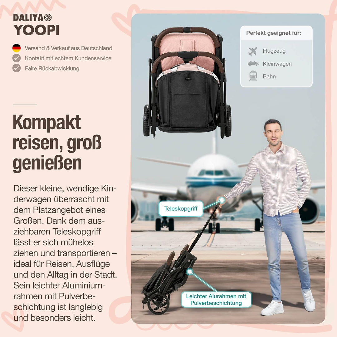 Daliya® YOOPI Reisebuggy, faltbar, mit Teleskopgriff, Flugzeug Buggy, Alluminiumrahmen, Stufenlose R