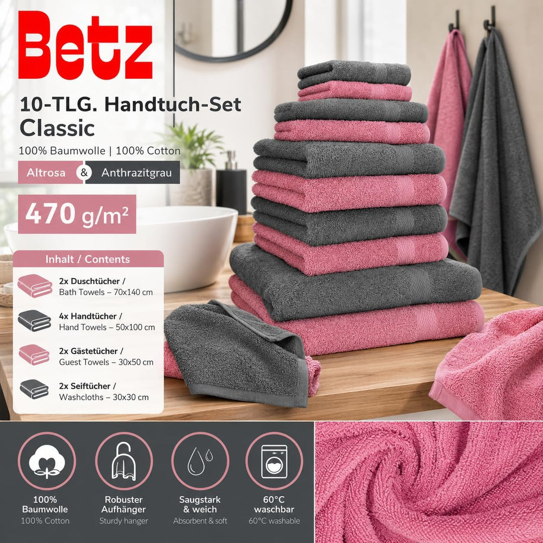 Betz 10-TLG. Handtuch-Set Classic 100% Baumwolle 2 Duschtücher 4 Handtücher 2 Gästetücher 2 Seiftüch