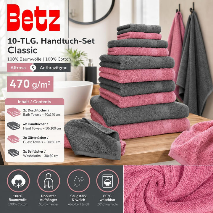 Betz 10-TLG. Handtuch-Set Classic 100% Baumwolle 2 Duschtücher 4 Handtücher 2 Gästetücher 2 Seiftüch