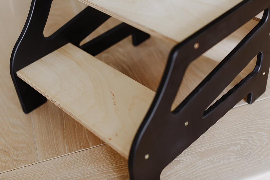 Weco Tritthocker mit 2 Stufen Streifendesign Holzhocker für Kinder Kindertreppchen Schemel Kindermöb