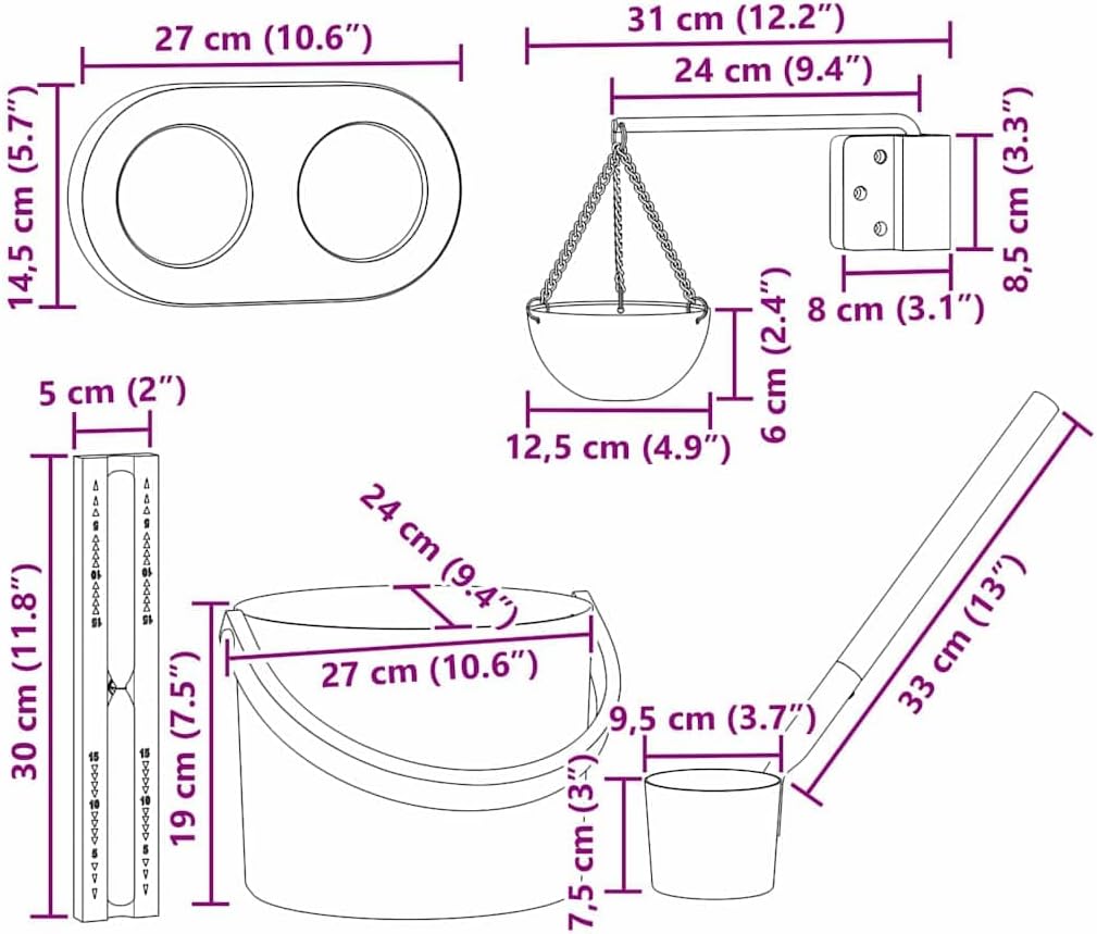 vidaXL Sauna Zubehör Set 5 pcs Schwarz, Badezimmer, zylindrisch, moderne Designideen für stylische u