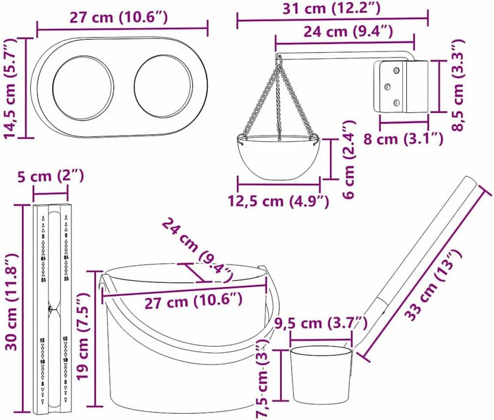 vidaXL Sauna Zubehör Set 5 pcs Schwarz, Badezimmer, zylindrisch, moderne Designideen für stylische u