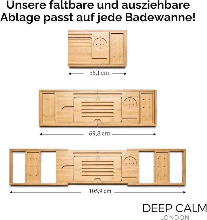 Deep Calm Badewannenablage - Verstellbares Bambus-Badewannenbrett - rutschfeste Badewannenablage Pas