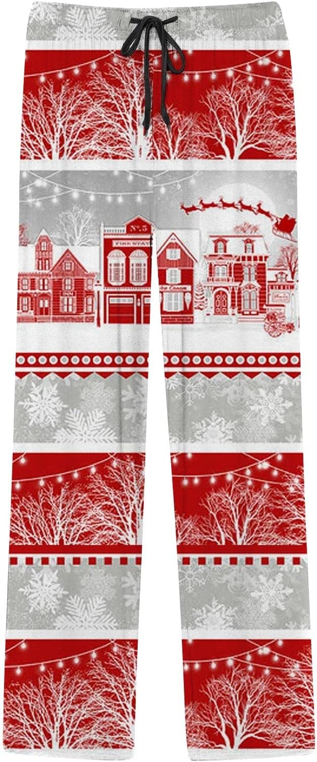 Herren Weihnachten Lange Schlafanzughose Pyjamahose Schlafhose Haushose Freizeithose Yogahose mit Gü