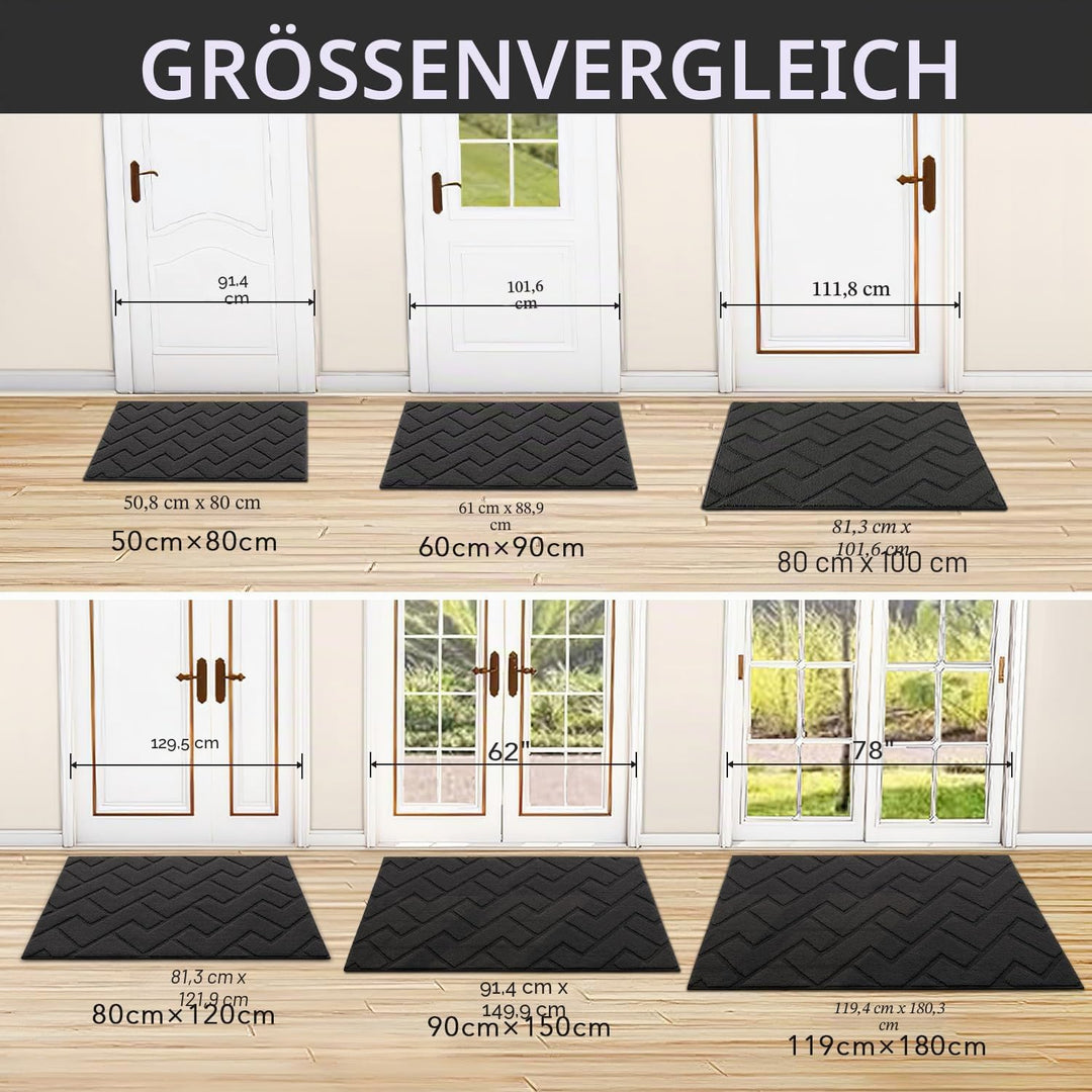 Fussmatte Dunkelgrau 50x80cm Innen und Aussen, Waschbar Fussmatt, Wasserdicht Türmatte, Rutschfester