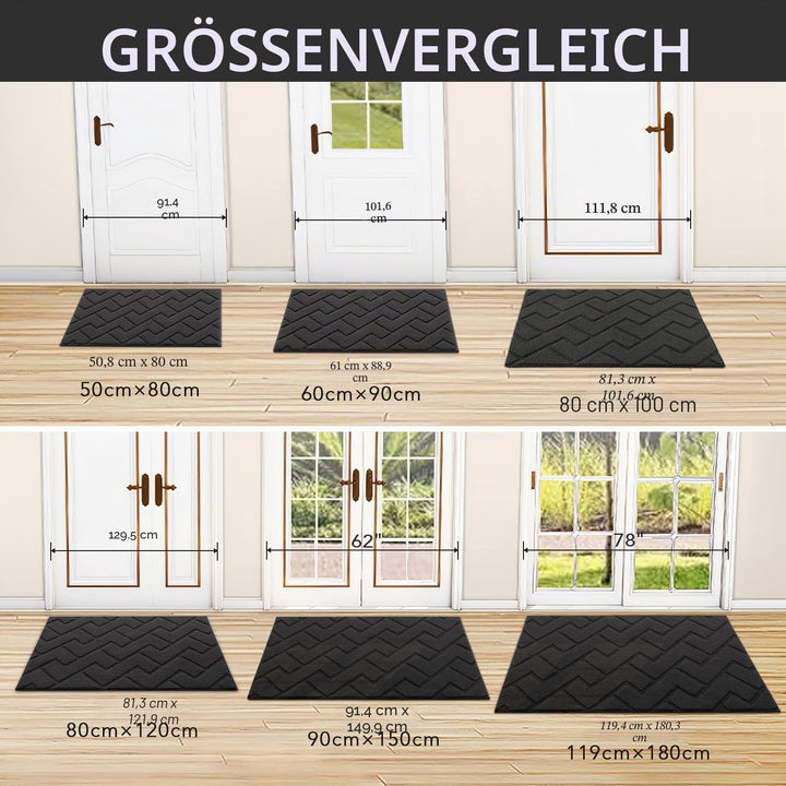 Fussmatte Dunkelgrau 50x80cm Innen und Aussen, Waschbar Fussmatt, Wasserdicht Türmatte, Rutschfester