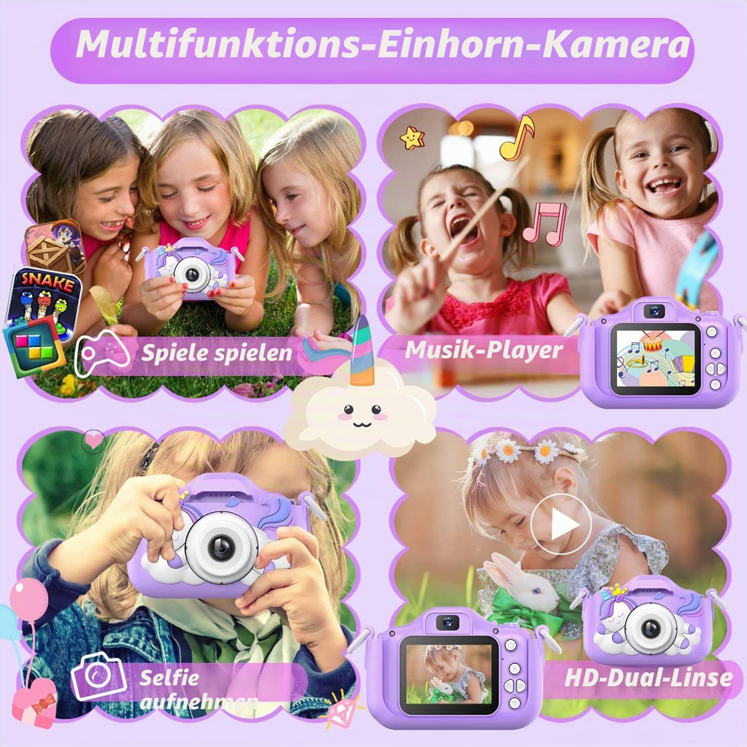 HOOMOON Dinosaurier Kamera für Kinder, Selfie-Kamera, Spielzeug, Mädchen, Jungen, SD-Karte 32 GB, HD