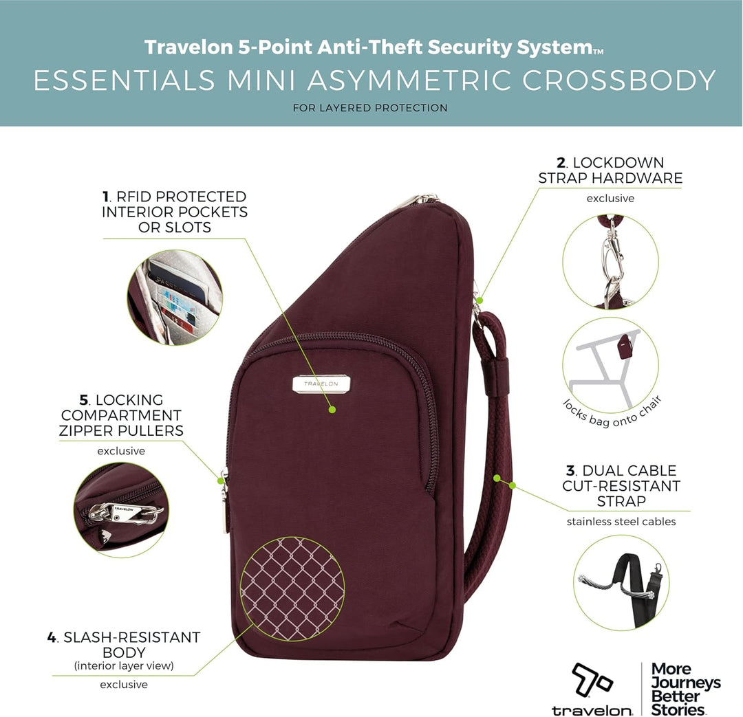 Travelon Unisex Essentials Umhängetasche Compact Crossbody Dunkles Bordeauxrot, Compact Crossbody Du