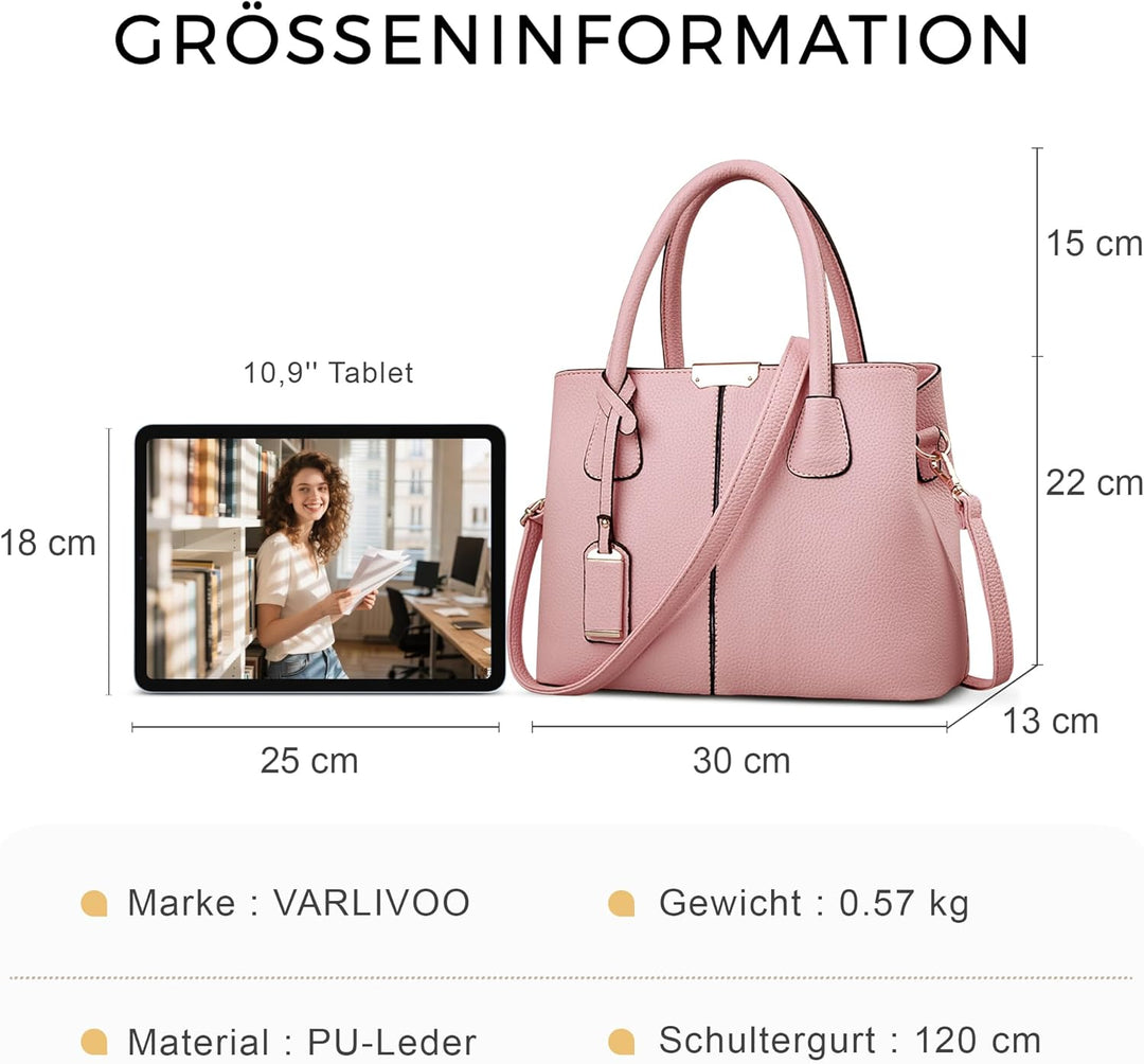 VARLIVOO Elegant Damen Handtasche Schultertasche Frauen Umhängetasche Taschen Shopper Wasserdicht PU
