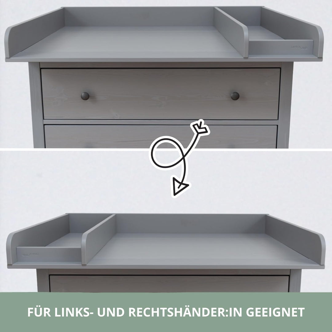 Wickelaufsatz für IKEA HEMNES Kommode – mit Trennfach, passgenau & einfach montiert (Grau, 108cm) Gr