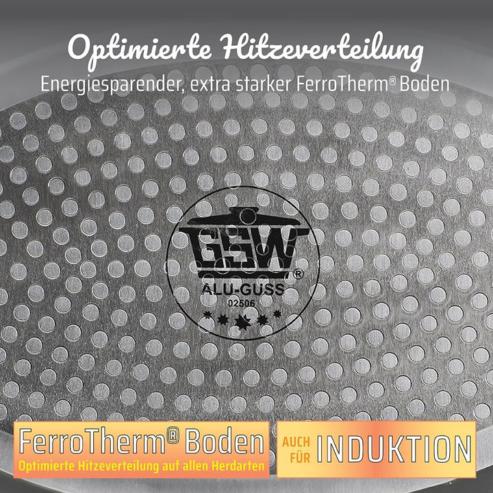 GSW 410588 Gourmet Ceramica Induktion Bräter XXL oval mit Aroma-Glasdeckel 10 L, Aluguss, schwarz ge