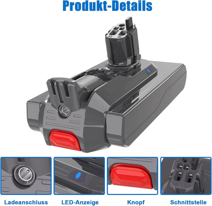 KUNLUN V11 Ersatzakku für Dyson V11 V15 Click in Li-ion Akku 3900mAh Kompatibel mit Dyson SV15 SV16