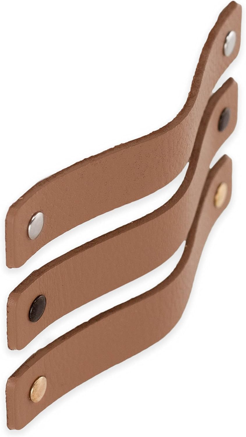 Brute Strength - Ledergriffe für Möbel - Taupe - 6 Stück - 16,5 x 2,5 cm - Schrankgriff, Türgriff fü