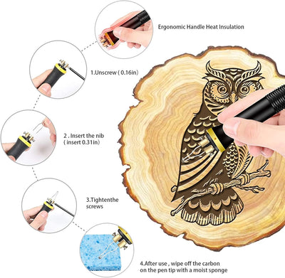 Pyrography Maschine 60W, 0-730°C einstellbare Temperaturregelung Holzverbrennungs Kit 23 Pyrography-