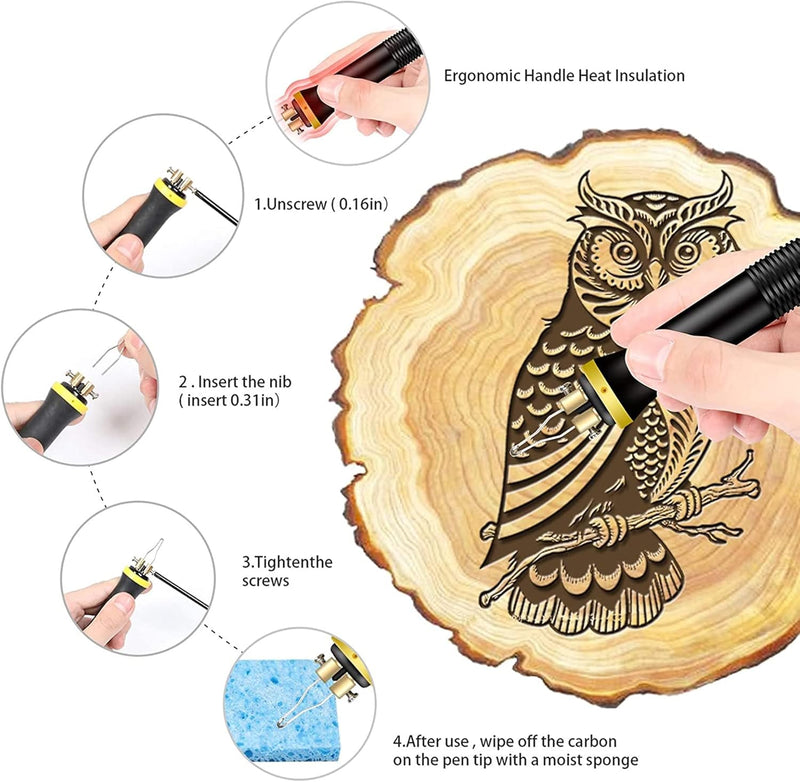 Pyrography Maschine 60W, 0-730°C einstellbare Temperaturregelung Holzverbrennungs Kit 23 Pyrography-