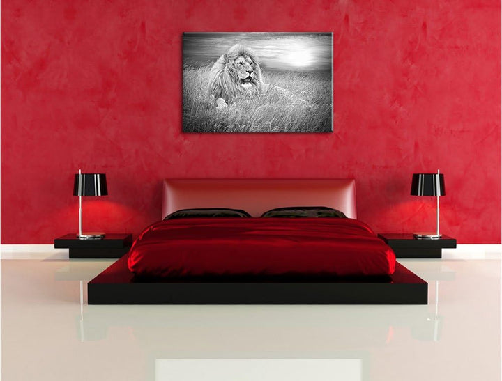 mächtiger Löwe Kunst B&W, Format: 100x70 auf Leinwand, XXL riesige Bilder fertig gerahmt mit Keilrah